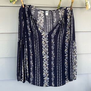 Old Navy Top Womens Navy Floral Stripe Rayon